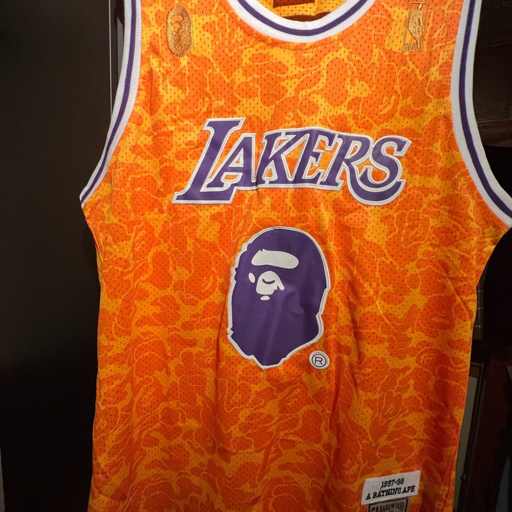 BAPE Lakers Mitchell & Ness Orange Jersey